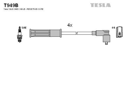 Комплект кабелiв запалювання TES TESLA T949B