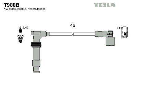 Комплект кабелiв запалювання TES TESLA T988B