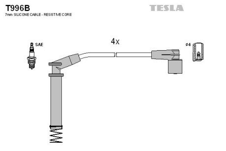 Комплект кабелiв запалювання TES TESLA T996B