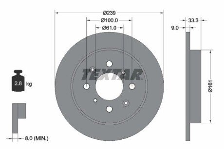 Диск гальмівний HONDA Jazz III &quot;R &quot;08 &gt;&gt; TEXTAR 92204000 (фото 1)