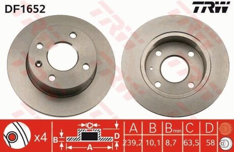 Диск гальмівний (1 шт.) FORD (Europe) Escort/Escort 35/Escort 55/Escort 60/Escort-Express 35/Es ="" TRW ="DF1652"