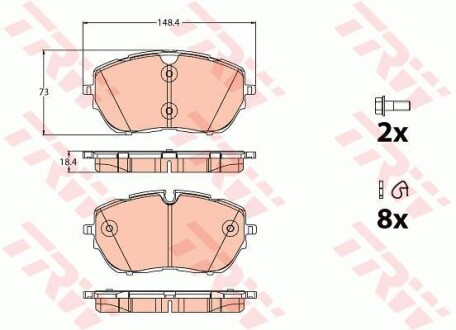 Гальмівні колодки дискові PEUGEOT 308/508 &quot;F &quot;13&gt;&gt; =&quot;&quot; TRW ="GDB2121" (фото 1)