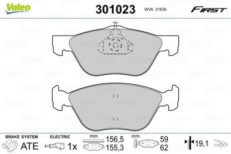 Гальмівні колодки дискові ALFA/FIAT 145-147/155/156/166/Bravo/Coupe/Marea &quot;1,6-2,5 &quot;F &quot;95-10 Valeo 301023 (фото 1)