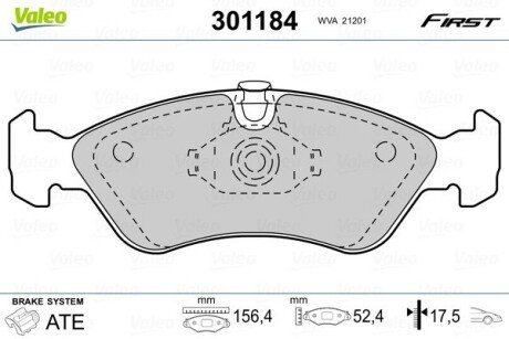 Гальмівні колодки дискові DAEWOO/OPEL Lanos/Nexia/AstraF/OmegaA/VectraAB "1,4-2,4 "F "86-05 Valeo 301184