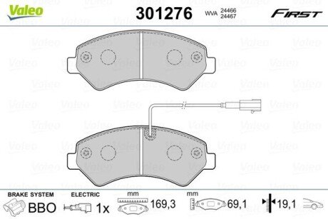 Гальмівні колодки дискові CITROEN/PEUGEOT Jumper/Boxer "2,2-3,0 "F "06>> Valeo 301276