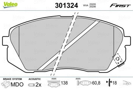 Гальмівні колодки дискові HYUNDAI/KIA i40/Soul/Sportage "1,6-2,0 "F "10>> Valeo 301324 (фото 1)