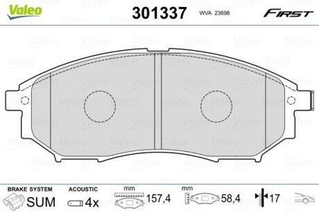 Гальмівні колодки дискові INFINITI/NISSAN/RENAULT EX/G/M/M37/Q70/Murano/Qashqai/Koleos "F "03>> Valeo 301337