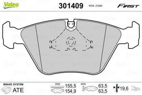 Гальмівні колодки дискові BMW 5(E39) "2,0-3,5 "F "95-04 Valeo 301409