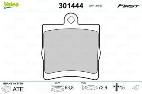 Гальмівні колодки дискові CHRYSLER/MB Crossfire/C-Class/CLC/CLK/E/SLK "1,6-3,2 "R "95-11 Valeo 301444