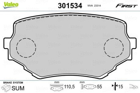 Гальмівні колодки дискові SUZUKI GrandVitara/Vitara "1,6-2,7 "F "90-03 Valeo 301534