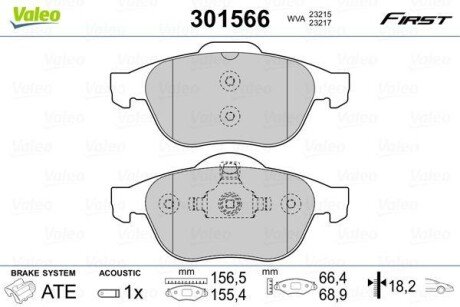 Гальмівні колодки дискові RENAULT Laguna "1,6-2,2 "F "01>> Valeo 301566 (фото 1)