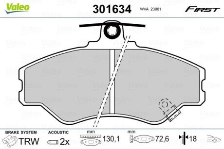 Гальмівні колодки дискові HYUNDAI Grace/H100 &quot;F &quot;93-00 Valeo 301634 (фото 1)