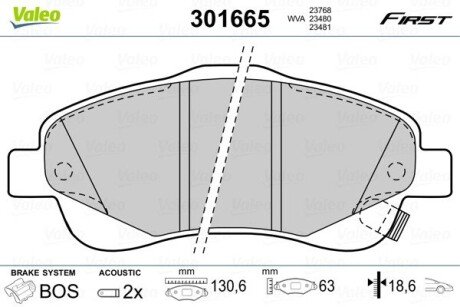 Гальмівні колодки дискові TOYOTA Avensis/Corolla "1,6-2,4 "F "03-09 Valeo 301665