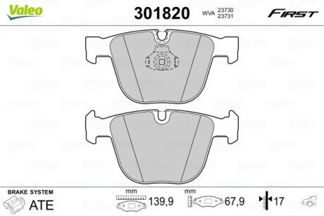 Гальмівні колодки дискові BMW 1/3/5/6/7/X5/X6 "3,0-6,0 "R "01>> Valeo 301820