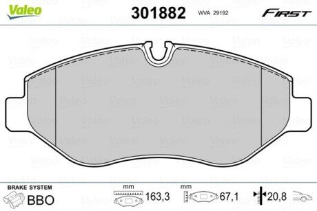 Гальмівні колодки дискові MB/VW Sprinter/Viano/Vito/Crafter "1,8-3,7 "F "03>> Valeo 301882