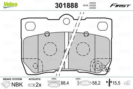 Гальмівні колодки дискові LEXUS GS/IS "2,2-4,3 "R "05-13 Valeo 301888