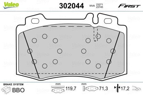 Гальмівні колодки дискові MERCEDES C-Class/CLK/CLS/E-Class/S-Class/SL/SLK "1,8-6,0 "F "92-12 Valeo 302044