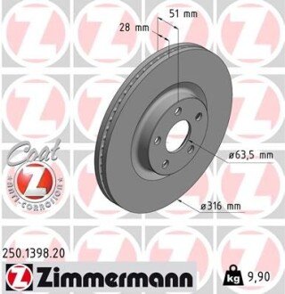 Диск гальмівний ZI ZIMMERMANN 250.1398.20